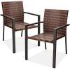 Set of 2 Stackable Wicker Chairs w/ Armrests, Steel Accent Furniture - Thumbnail 1