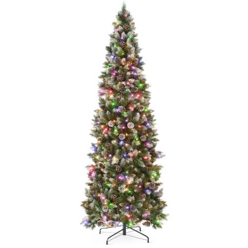 Pre-Lit Partially Flocked Pencil Christmas Tree w/ 2-in-1 Multicolor Lights - Lot 9974