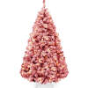 Pre-Lit Red Flocked Artificial Pine Christmas Tree w/ White Lights 4.5ft - Thumbnail 1