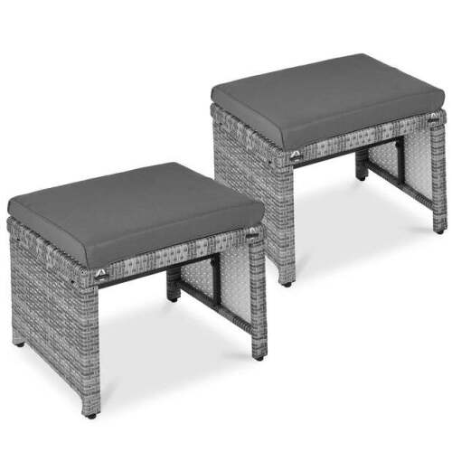 Set of 2 Multipurpose Wicker Ottomans w/ Removable Cushions, Steel Frame - Lot 180