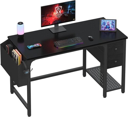 Lufeiya Gaming Desk with Fabric Drawers, 47 Inch Computer Desk for Home Office, Modern Simple Study Writing Table PC Desks for Bedroom, Black - Lot 112
