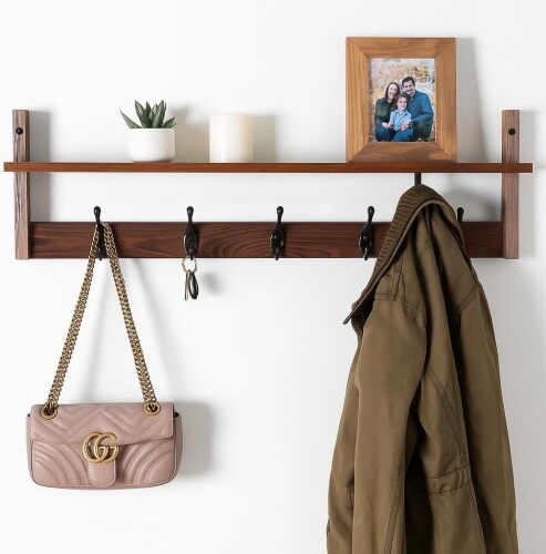 29" Coat Rack Wall Mount with Shelf, Entryway Wall Hooks with Shelf, Coat Hangers for Bathroom, Living Room, Bedroom - Lot 152
