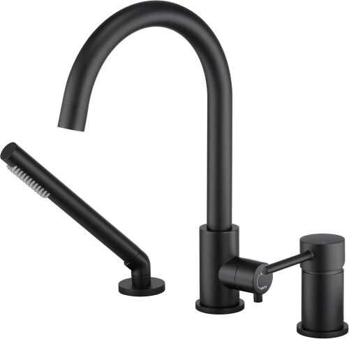 Deck Mount Tub Faucet Black with Sprayer High Flow Bathtub Faucets Brass Tub Filler Bathroom Faucets with Handeld Shower Mounted Roman - Lot 187