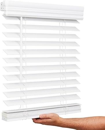 Lotus & Windoware Cordless, 2 Inch Faux Wood Blind, 34" Wide x 36" Long, Window Blinds, Blinds & Shades, Blinds for Indoor Windows, Embossed, Bright White - Lot 188