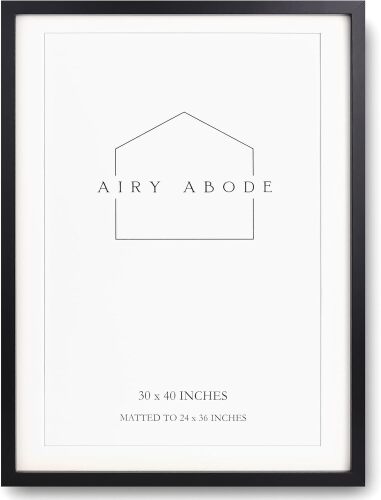 Premium Black Wood Picture Frame 30x40 Matted to 24x36 - Pick Your Size and Color - Lot 10006