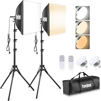 Torjim Softbox Photography Lighting Kit, 16'' x 16'' Professional Softbox Lighting Kit with 85W 3000-7500K LED Bulbs, Studio Lights for Photography/Video Recording/Live Streaming/Portraits Shooting - Lot 113
