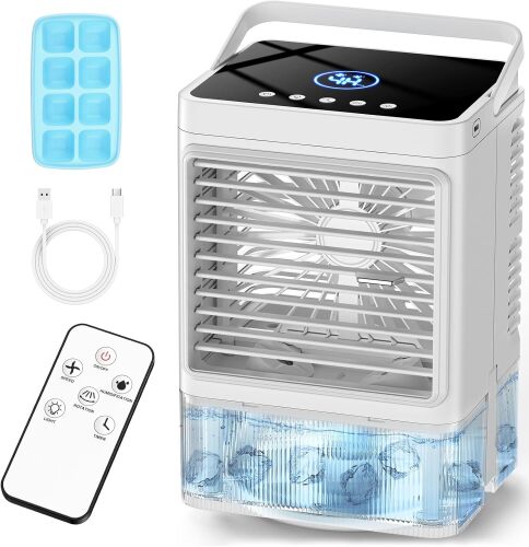 Personal Air Conditioner w/Remote & LED Screen, 90° Oscillation, 4H Timer, 7 LED Night Light, 2 Cool Mist, 3 Speeds Evaporative Air Cooler, Portable Air Conditioners for Bedroom Desk Camping - Lot 153
