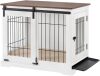 beeNbkks Dog Crate Furniture with Sliding Barn Door, Stylish Double Doors Wooden Kennel with Tray and Cushion, Decorative Indoor Pet House Side End Table for Medium Large Dogs - Thumbnail 1