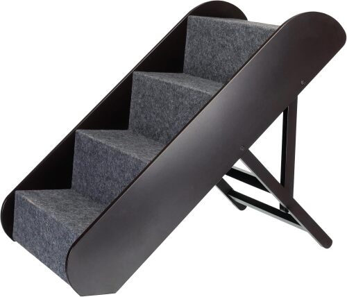 TRIXIE Dog Stairs with Nonslip Carpet - 4 Step Pet Stairs for Beds and Couches - Easily Adjustable - in Espresso Brown - Lot 225