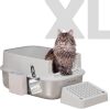 PawsPik Enclosed XL Stainless Steel Litter Box with high Wall Sides, Leak-Resistant, Easy Cleaning, with Lid, Step, and Metal Scooper (Light Gray) - Thumbnail 1