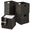 Set of 5 Collapsible Hyacinth Storage Baskets w/ Inserts - 10.5x10.5in - Thumbnail 1