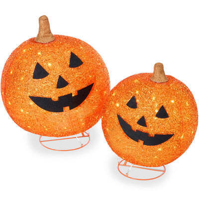 2pc Lighted Pop-Up Outdoor Halloween Holiday Pumpkin Set w/ 130 LED Lights - Lot 297