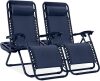 Adjustable Steel Mesh Zero Gravity Lounge Chair Recliners w/Pillows and Cup Holder Trays - Navy - Thumbnail 1