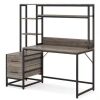 BYBLIGHT Capen 55 in. Rectangular Gray Engineered Wood 2-Drawer Computer Desk Corner Office Desk with Storage Shelves and Hutch - Thumbnail 1