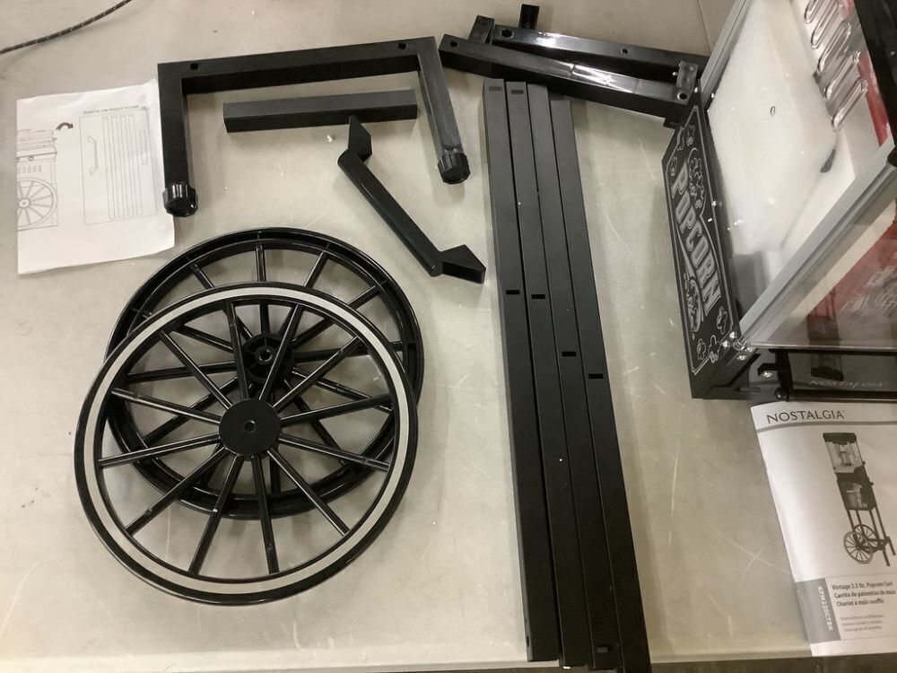 Nostalgia 300 W 2.5 oz. Black Popcorn Cart with 5 Qt. Popcorn Bowl - Image 6 - Lot 90JF