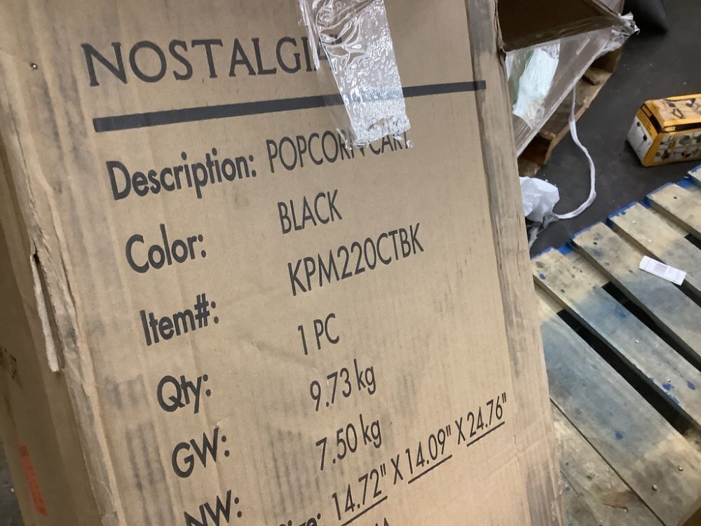 Nostalgia 300 W 2.5 oz. Black Popcorn Cart with 5 Qt. Popcorn Bowl - Image 10 - Lot 90JF
