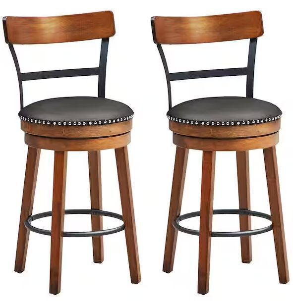 Gymax 39 in. H BarStool 25.5 in. Low Back Swivel Counter Height Dining Chair with Rubber Wood Legs Brown (Set of 2) - Image 1 - Lot 97JF