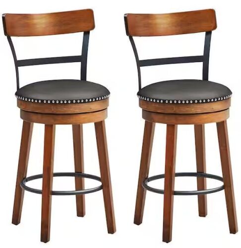 Gymax 39 in. H BarStool 25.5 in. Low Back Swivel Counter Height Dining Chair with Rubber Wood Legs Brown (Set of 2) - Lot 97JF