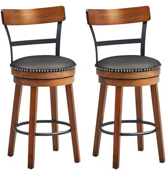 Gymax 39 in. H BarStool 25.5 in. Low Back Swivel Counter Height Dining Chair with Rubber Wood Legs Brown (Set of 2) - Image 1 - Lot 98JF