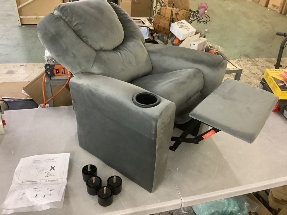 Push Back Microfiber Kids Recliner Chair with Footrest and Cup Holder - Image 1 - Lot 132JF