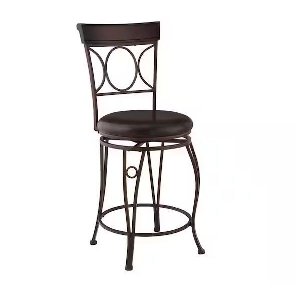 Linon Home Decor Henry Circle Back 24.25 in. Brown High Back Metal Counter Stool with Faux Leather Seat - Image 1 - Lot 133JF