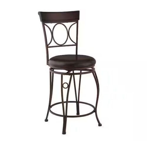 Linon Home Decor Henry Circle Back 24.25 in. Brown High Back Metal Counter Stool with Faux Leather Seat - Lot 133JF