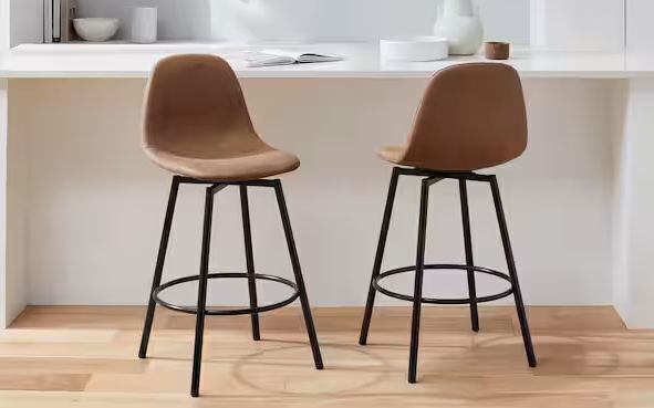 StyleWell Adenmore Swivel Counter Stool with Brown Faux Leather Upholstery and Black Metal Frame (Set of 2) - Image 1 - Lot 135JF