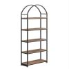 Nathan James Haven 72 in. Oak/Black 5-Shelf Etagere Bookshelf Oak Wood and Black Metal Frame with Arch Top and Open Shelves - Thumbnail 1