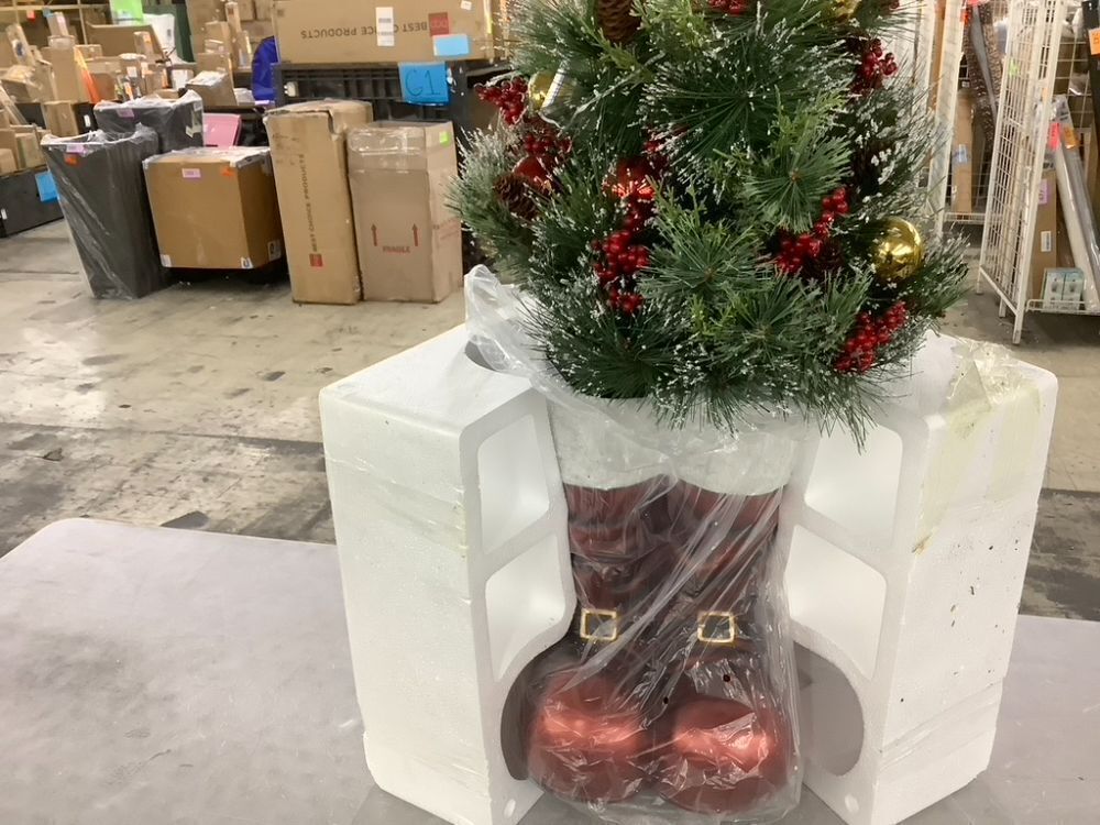 Santa Boots w/ Pre-Decorated Christmas Greenery, Lights - 40in - Image 2 - Lot 163