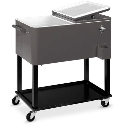 Portable Rolling Cooler Cart w/ Bottle Opener, Catch Tray, 80qt - Small Dent on Catch Tray - Lot 171