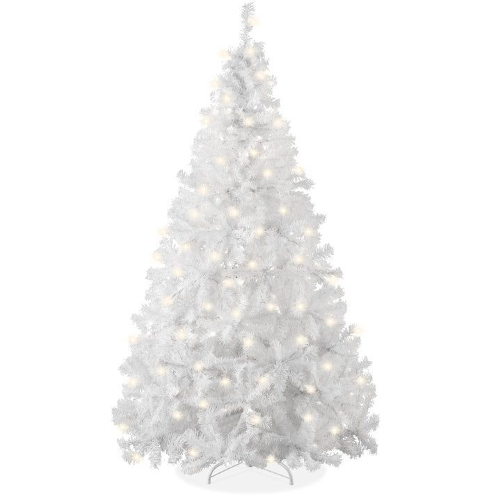 6' Pre-Lit Hinged Artificial White Pine Christmas Tree w/ Lights, Metal Stand - Image 1 - Lot 233
