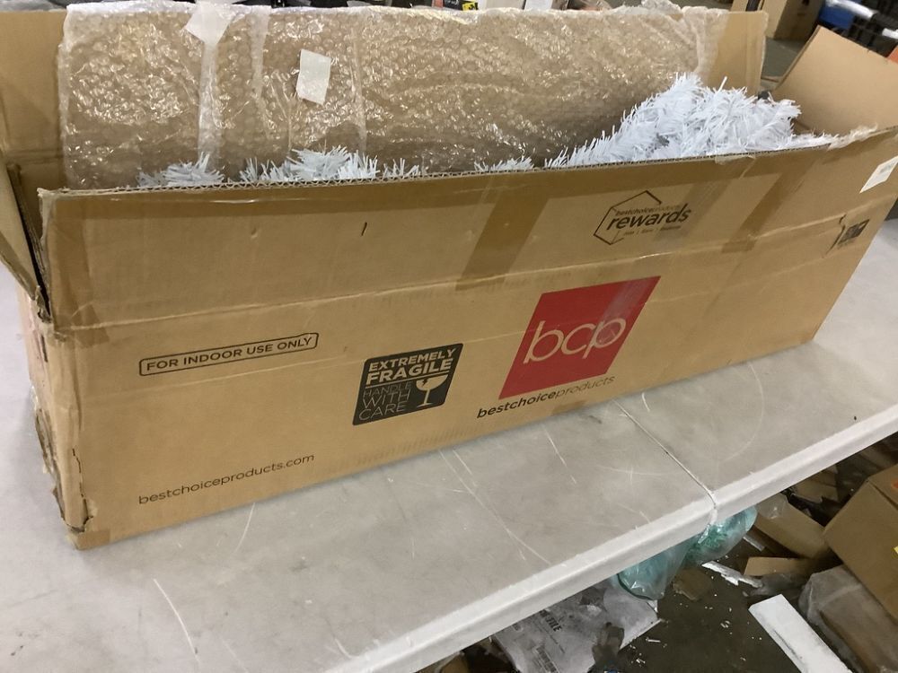 6' Pre-Lit Hinged Artificial White Pine Christmas Tree w/ Lights, Metal Stand - Image 2 - Lot 233