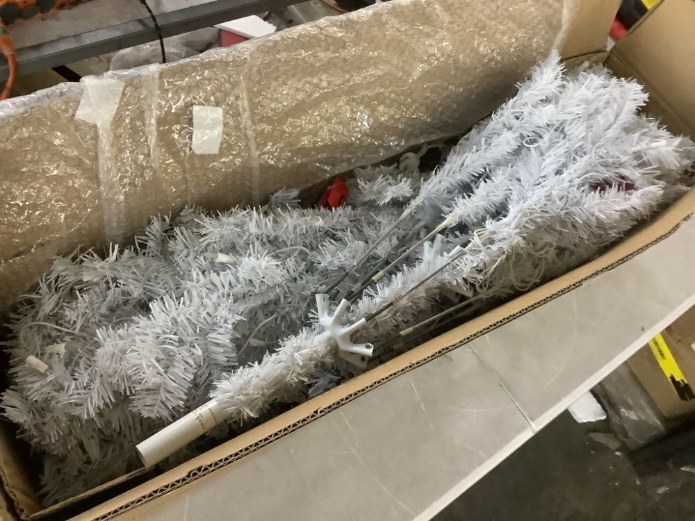 6' Pre-Lit Hinged Artificial White Pine Christmas Tree w/ Lights, Metal Stand - Image 3 - Lot 233