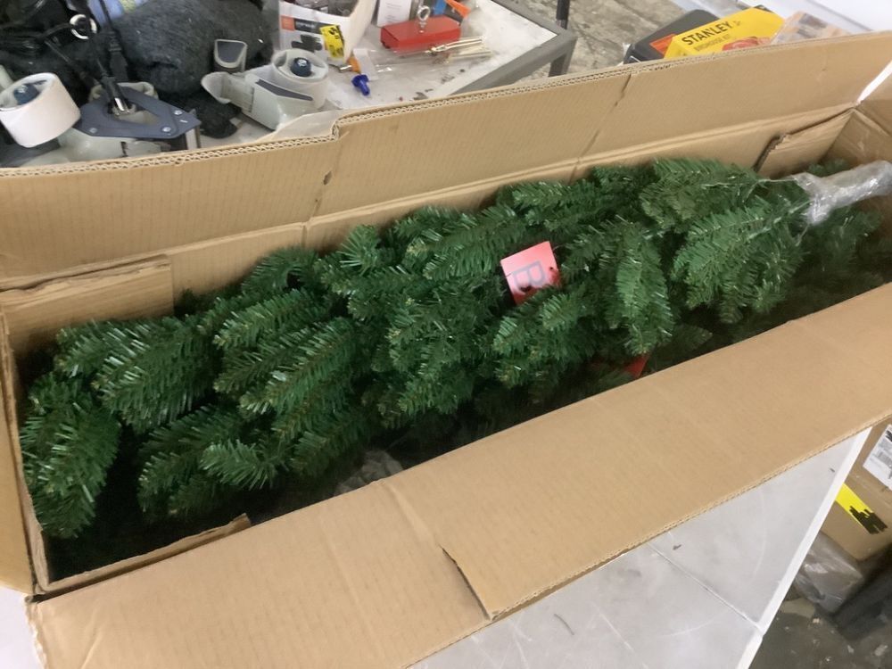 9' Unlit Spruce Pencil Christmas Tree w/ Folding Metal Base - Image 2 - Lot 234