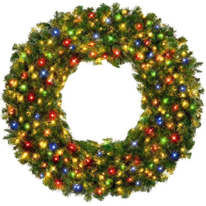 60" Pre-Lit Artificial Fir Christmas Wreath w/ Multicolor LED Lights, PVC Tips - Image 1 - Lot 247