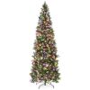 7.5' Pre-Lit Partially Flocked Pencil Christmas Tree w/ 2-in-1 Multicolor Lights - Thumbnail 1