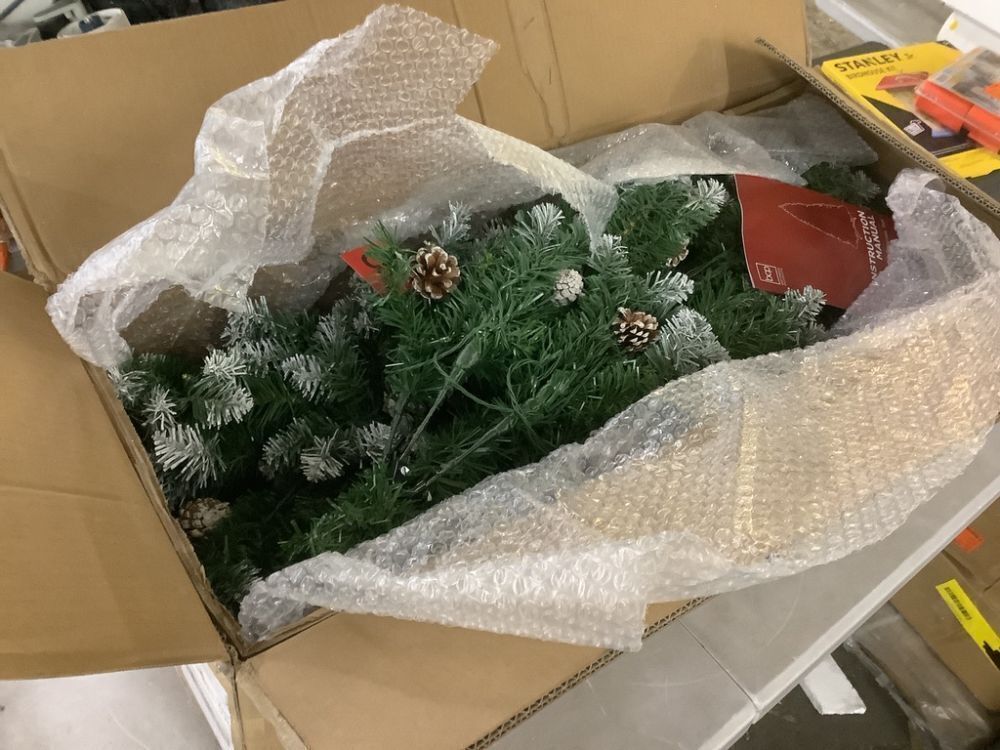 7.5' Pre-Lit Partially Flocked Pencil Christmas Tree w/ 2-in-1 Multicolor Lights - Image 2 - Lot 250