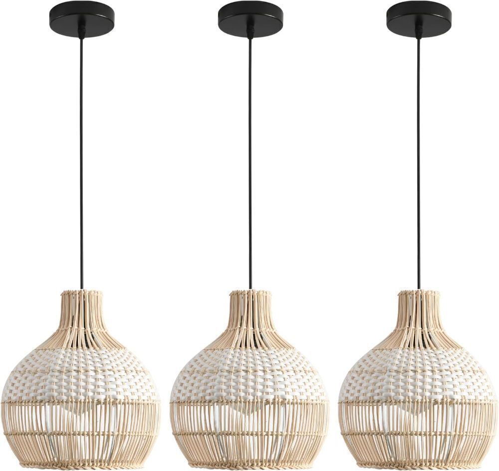 3-Pack Fax Rattan Pendant Light Fixture - Image 1 - Lot 252