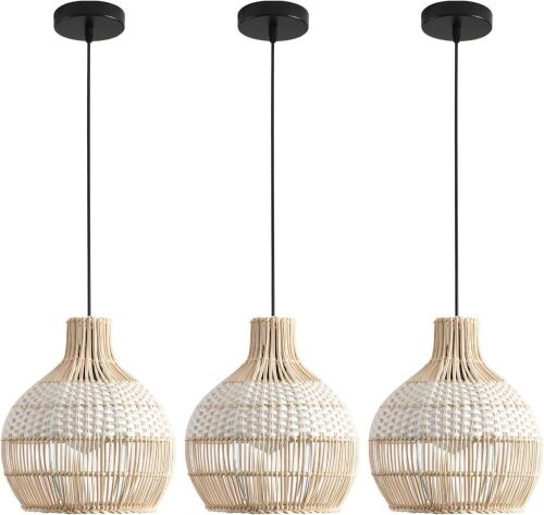 3-Pack Fax Rattan Pendant Light Fixture - Lot 252