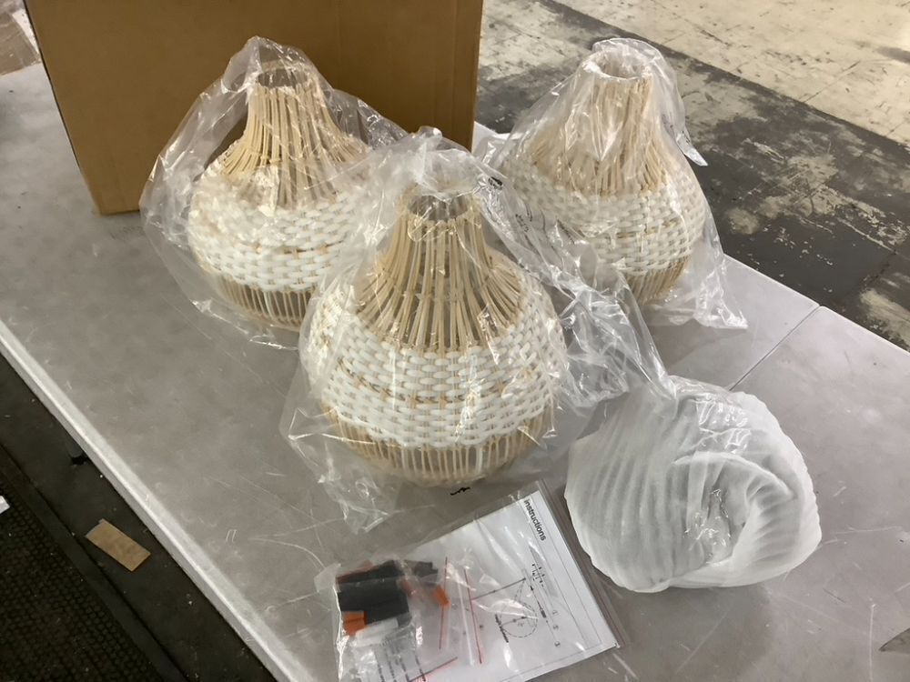 3-Pack Fax Rattan Pendant Light Fixture - Image 2 - Lot 252