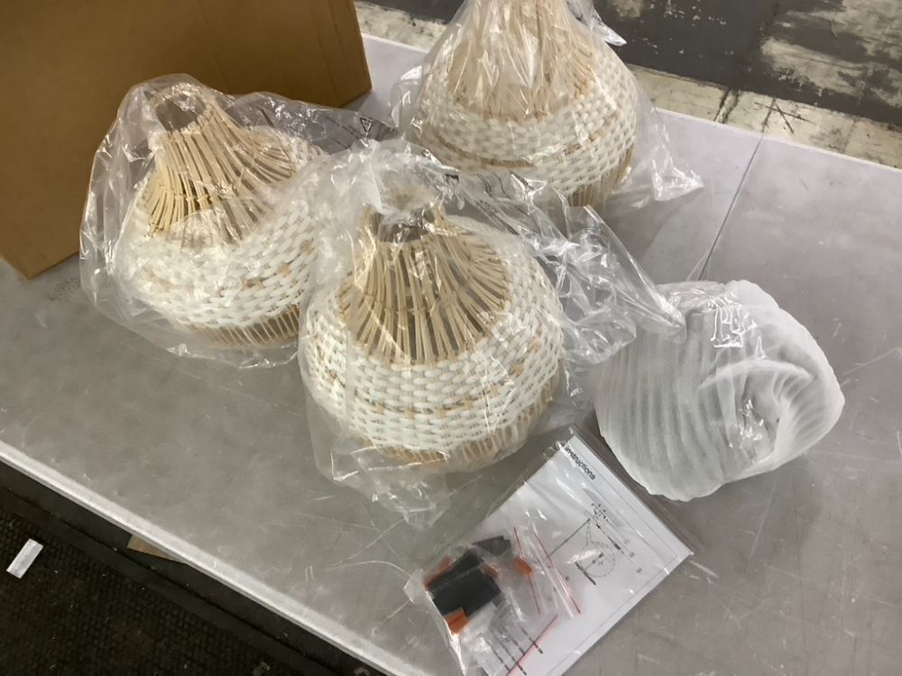 3-Pack Fax Rattan Pendant Light Fixture - Image 3 - Lot 252