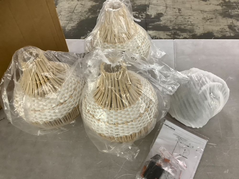 3-Pack Fax Rattan Pendant Light Fixture - Image 7 - Lot 252