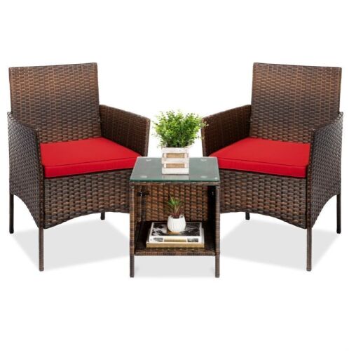 3-Piece Outdoor Patio Wicker Bistro Set w/ Side Storage Table - Lot 263