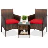 3-Piece Outdoor Patio Wicker Bistro Set w/ Side Storage Table - Thumbnail 1