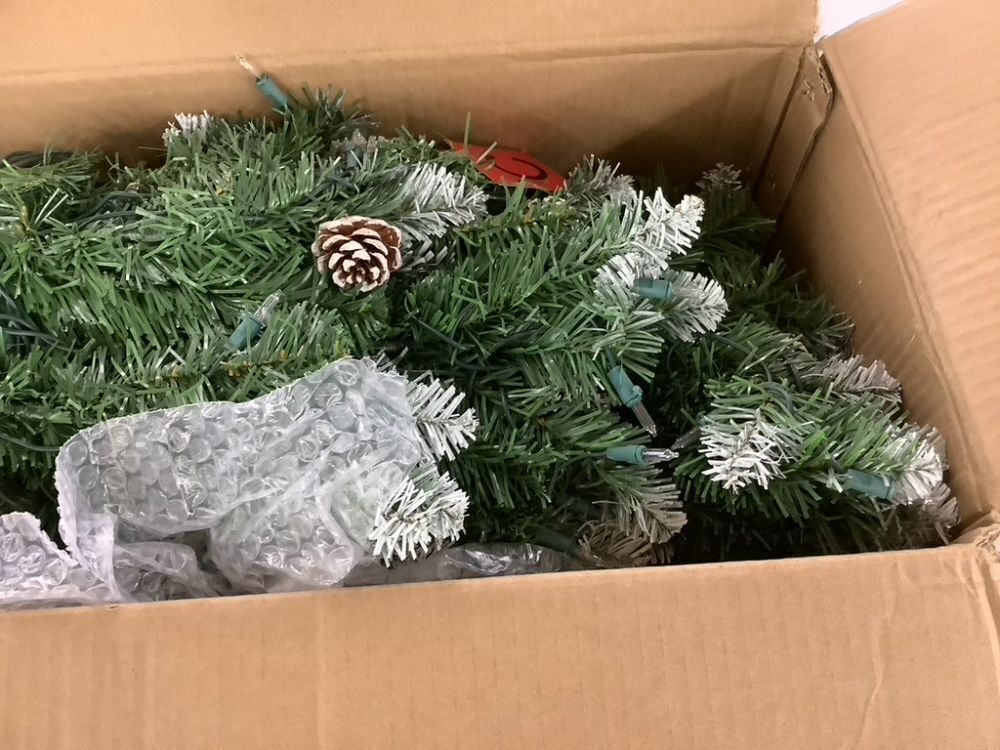 6' Pre-Lit Partially Flocked Pencil Christmas Tree w/ Pine Cones, Metal Stand - Image 3 - Lot 265