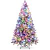 6' Pre-Lit Snow Flocked Artificial Pine Christmas Tree w/ Multicolored Lights - Thumbnail 1