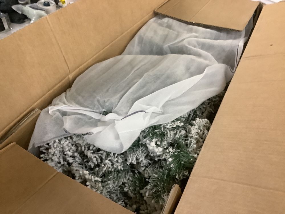 6' Pre-Lit Snow Flocked Artificial Pine Christmas Tree w/ Multicolored Lights - Image 3 - Lot 331