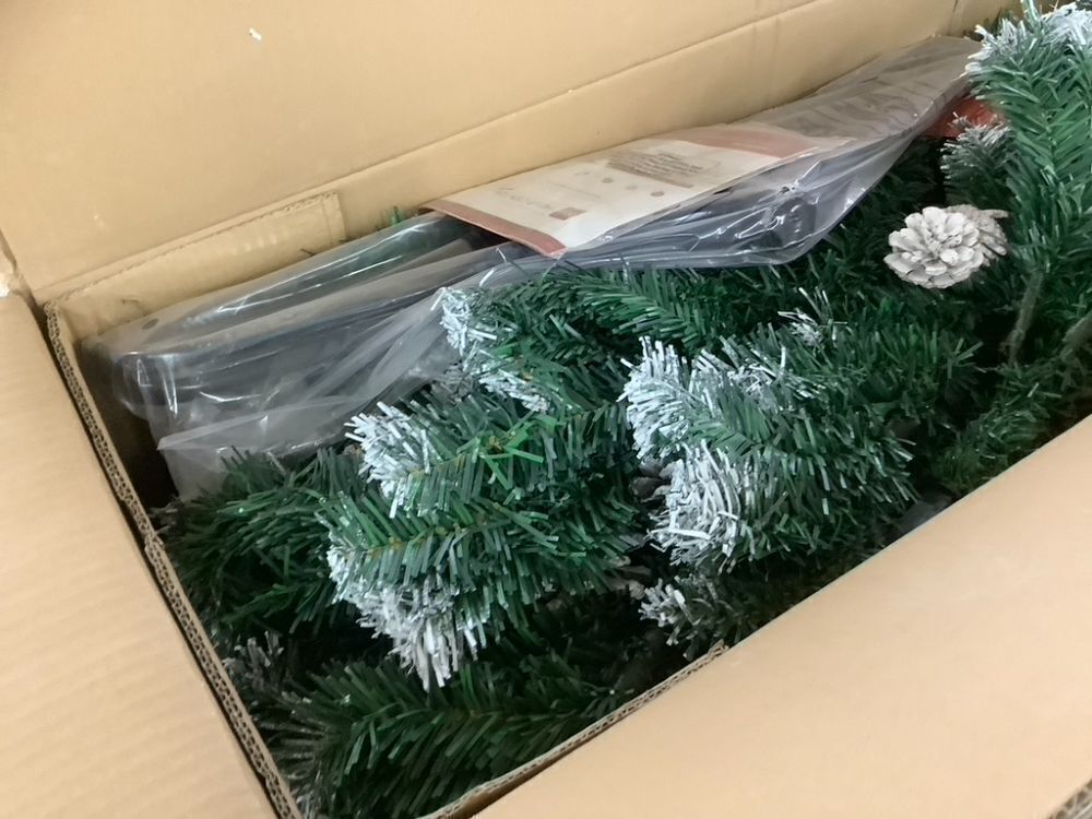 9' Pre-Decorated Christmas Tree w/ Pinecones, Flocked Branch Tips - Image 4 - Lot 368