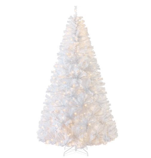 6' Pre-Lit Hinged Artificial White Pine Christmas Tree w/ Lights, Metal Stand - Image 1 - Lot 466