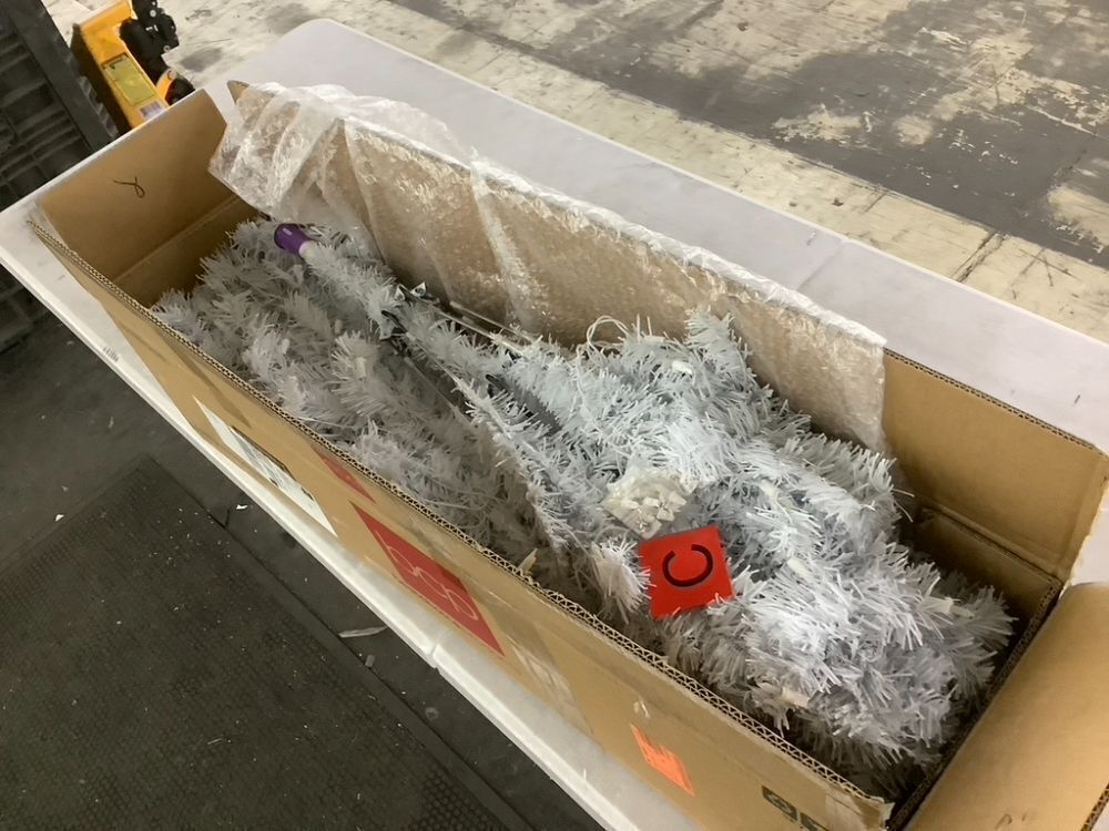 6' Pre-Lit Hinged Artificial White Pine Christmas Tree w/ Lights, Metal Stand - Image 2 - Lot 466